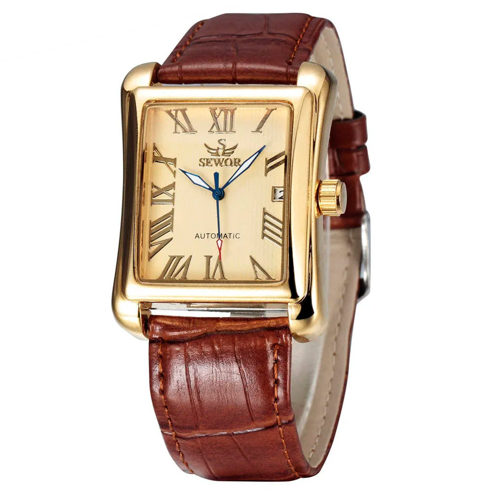 SEWOR Top Brand Luxury Men Watches Gold Rectangle Automatic Mechanical Watches for Men Classic Man Watches Relogio Masculino