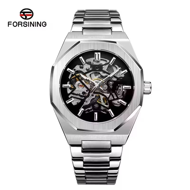 344D Fashion Skeleton Men'S Mechanical Watch Automatic Movement Pointer Night Light Steel Watch Advanced Men'S Clock