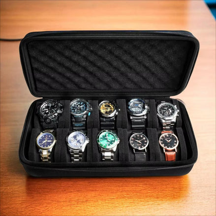 10 Slots Watch Storage Box Watch Zipper Travel Case Portable Watch Organizer Display Holder for Wristwatches and Smart Watches