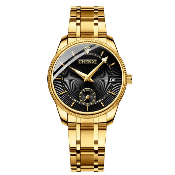 Fashion Couple Golden Watches Casual Men and Women Quartz Watch Stainless Steel Luminous Calendar Waterproof Wristwatch