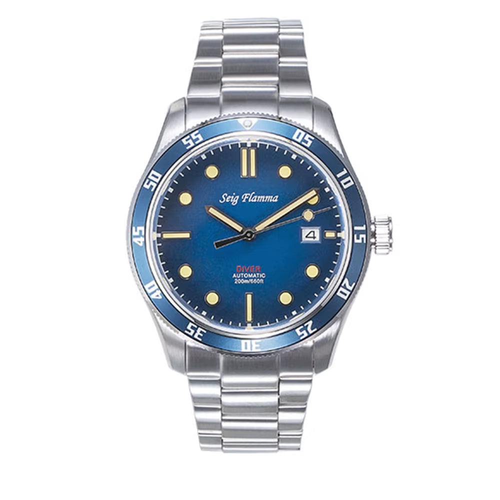 Vintage Diver Watch Men Automatic Mechanical Wristwatches 42Mm Sports Watch Retro Style NH35 Movement Luminous Clock Seig Flamma