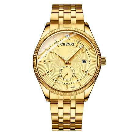 Fashion Couple Golden Watches Casual Men and Women Quartz Watch Stainless Steel Luminous Calendar Waterproof Wristwatch