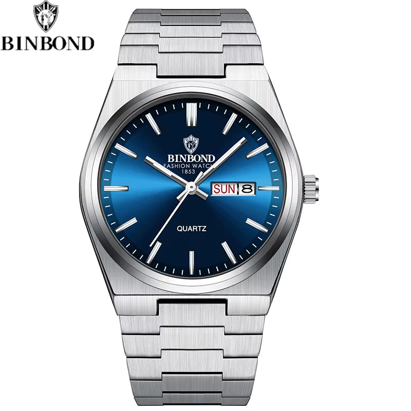 Fashion New Men Business Watch Leisure Quartz Stainless Steel Buckle Watches Waterproof Luminous Calendar Men'S Watches