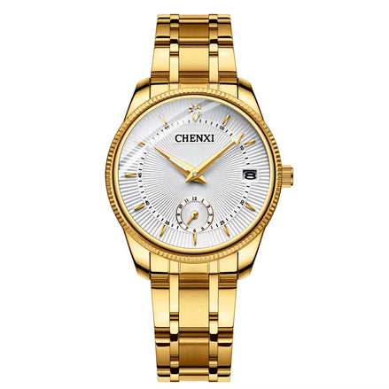 Fashion Couple Golden Watches Casual Men and Women Quartz Watch Stainless Steel Luminous Calendar Waterproof Wristwatch