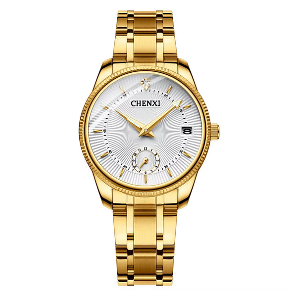 Fashion Couple Golden Watches Casual Men and Women Quartz Watch Stainless Steel Luminous Calendar Waterproof Wristwatch