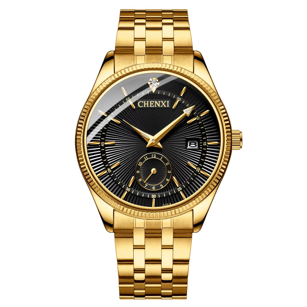 Fashion Couple Golden Watches Casual Men and Women Quartz Watch Stainless Steel Luminous Calendar Waterproof Wristwatch