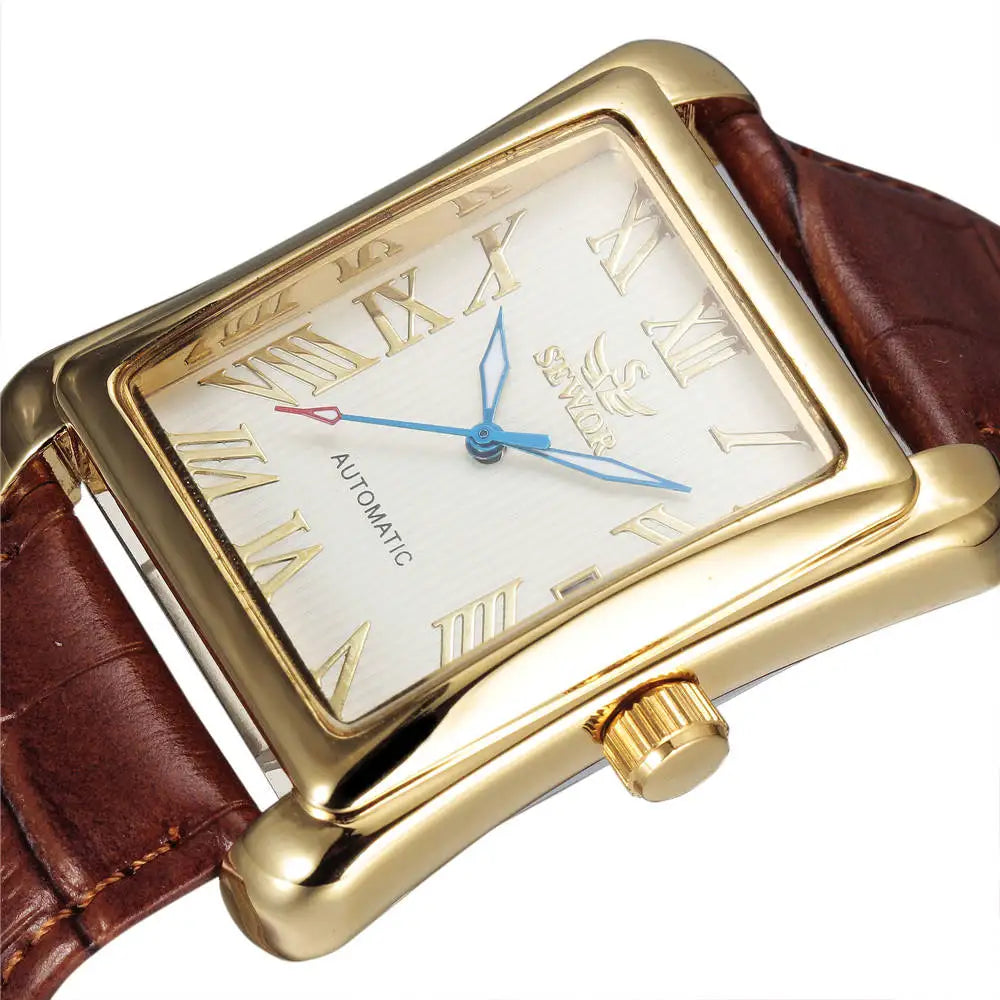 SEWOR Top Brand Luxury Men Watches Gold Rectangle Automatic Mechanical Watches for Men Classic Man Watches Relogio Masculino