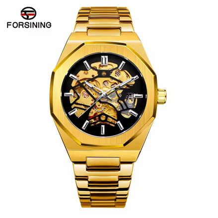 344D Fashion Skeleton Men'S Mechanical Watch Automatic Movement Pointer Night Light Steel Watch Advanced Men'S Clock
