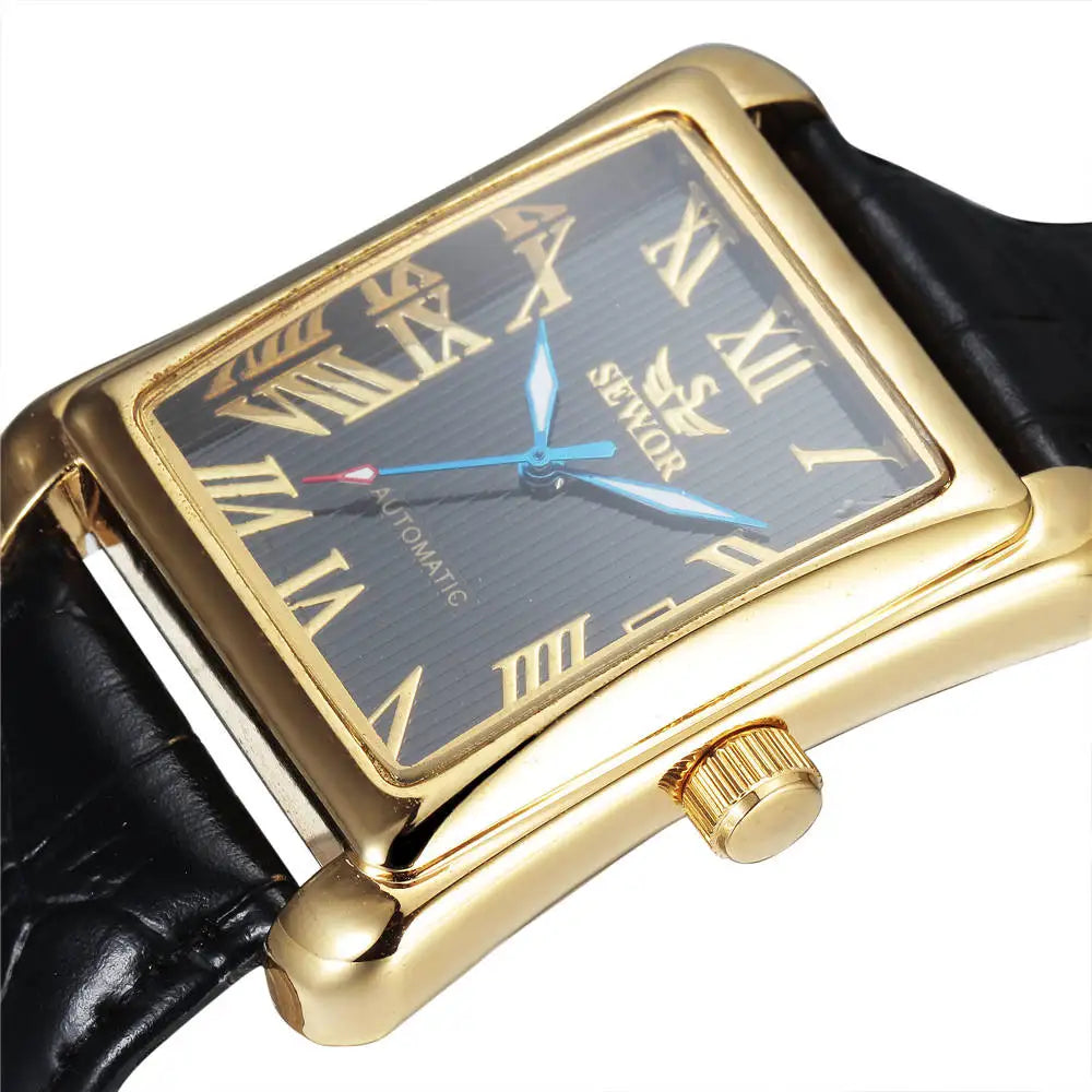 SEWOR Top Brand Luxury Men Watches Gold Rectangle Automatic Mechanical Watches for Men Classic Man Watches Relogio Masculino