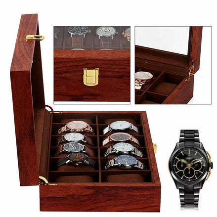 Nordic Minimalism 12 Slots Men Jewelry Storage Vintage Wooden Watch Box Display Organizer Caja Almacenamiento