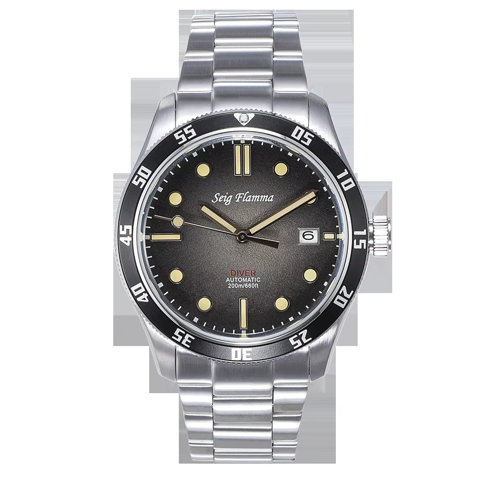 Vintage Diver Watch Men Automatic Mechanical Wristwatches 42Mm Sports Watch Retro Style NH35 Movement Luminous Clock Seig Flamma