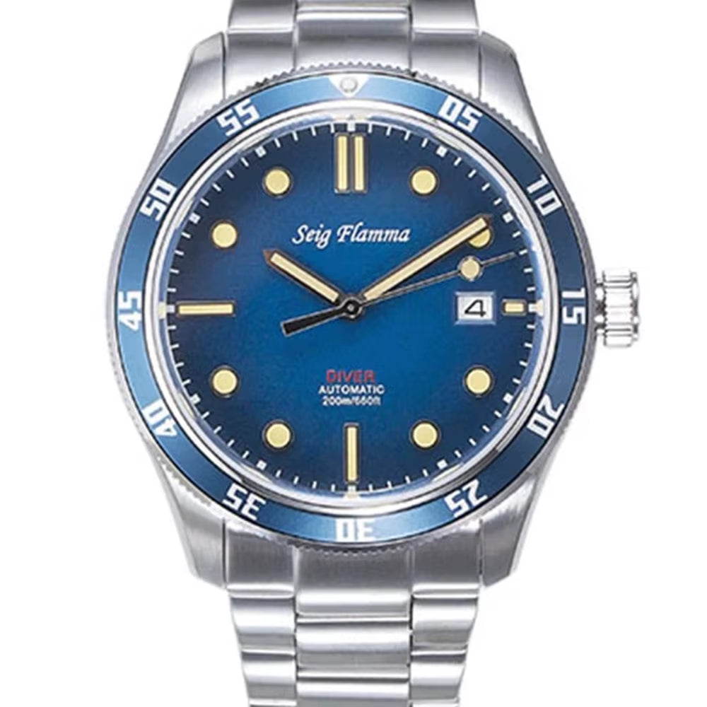 Vintage Diver Watch Men Automatic Mechanical Wristwatches 42Mm Sports Watch Retro Style NH35 Movement Luminous Clock Seig Flamma