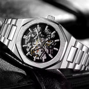 344D Fashion Skeleton Men'S Mechanical Watch Automatic Movement Pointer Night Light Steel Watch Advanced Men'S Clock
